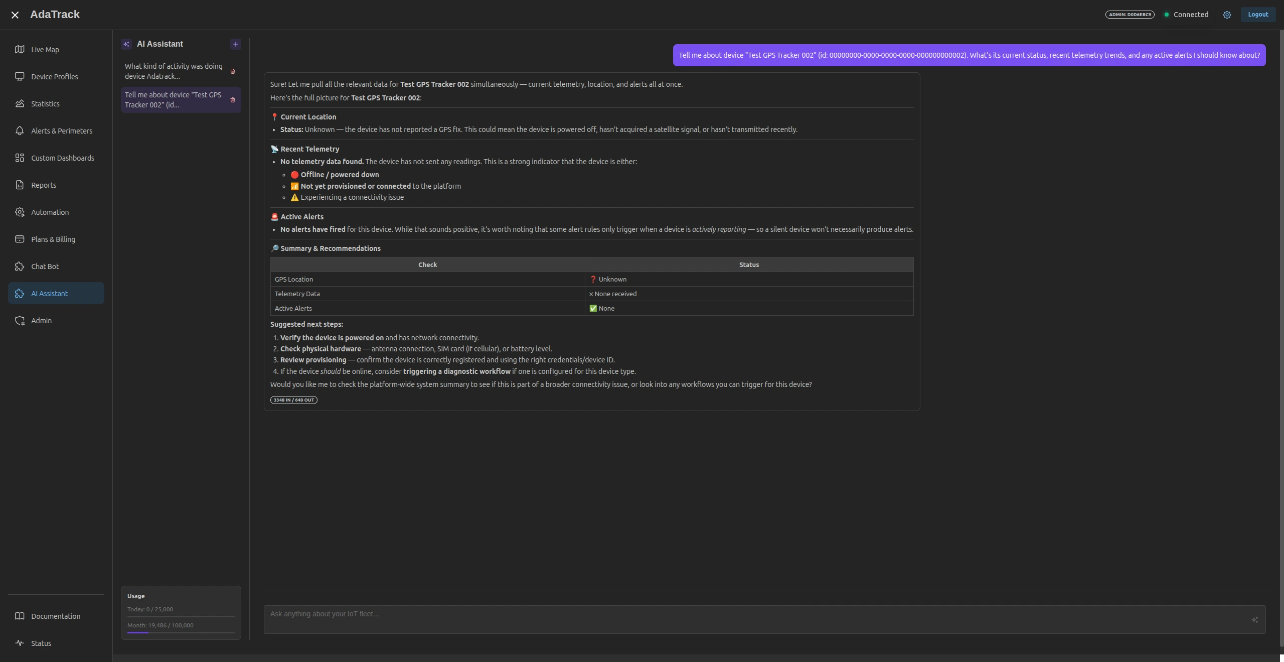 AI assistant answering fleet management questions about vehicle data
