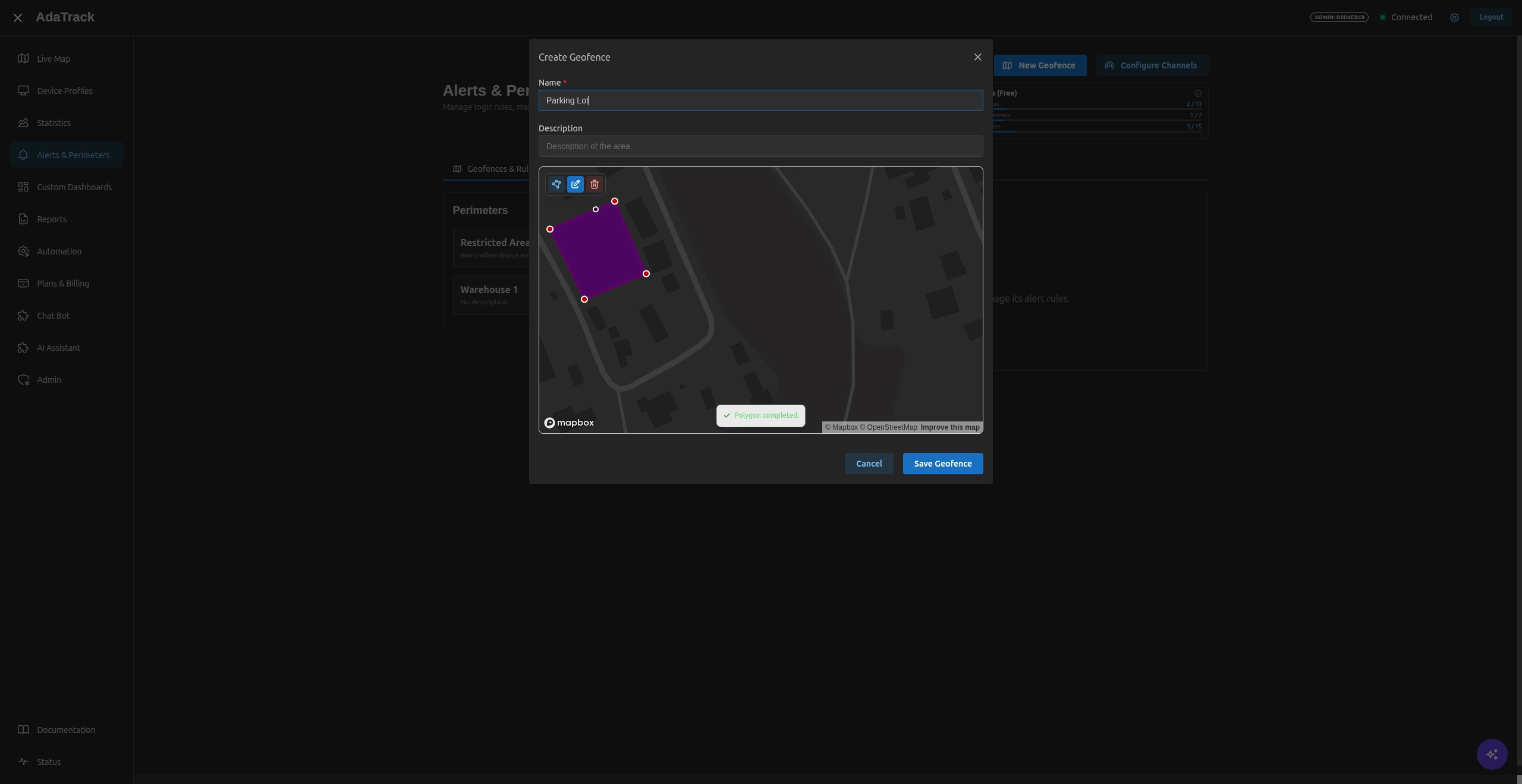 GDPR compliant fleet tracking with geofences stored in the customer's own database